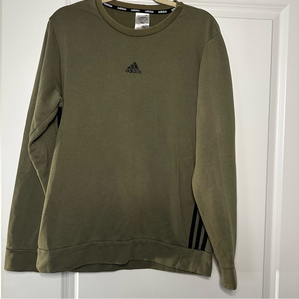 Adidas Men’s Crewneck Sweatshirt Olive Green Size M 3-Stripes Pullover